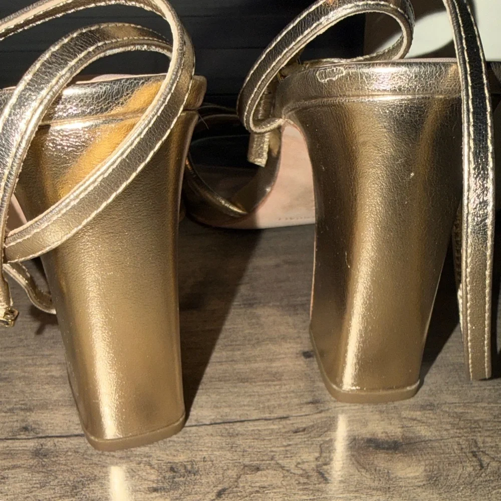 NWT Loeffler Randall Maeve Metallic Gold Knot Bow Ankle Strap Heel - Picture 7 of 12